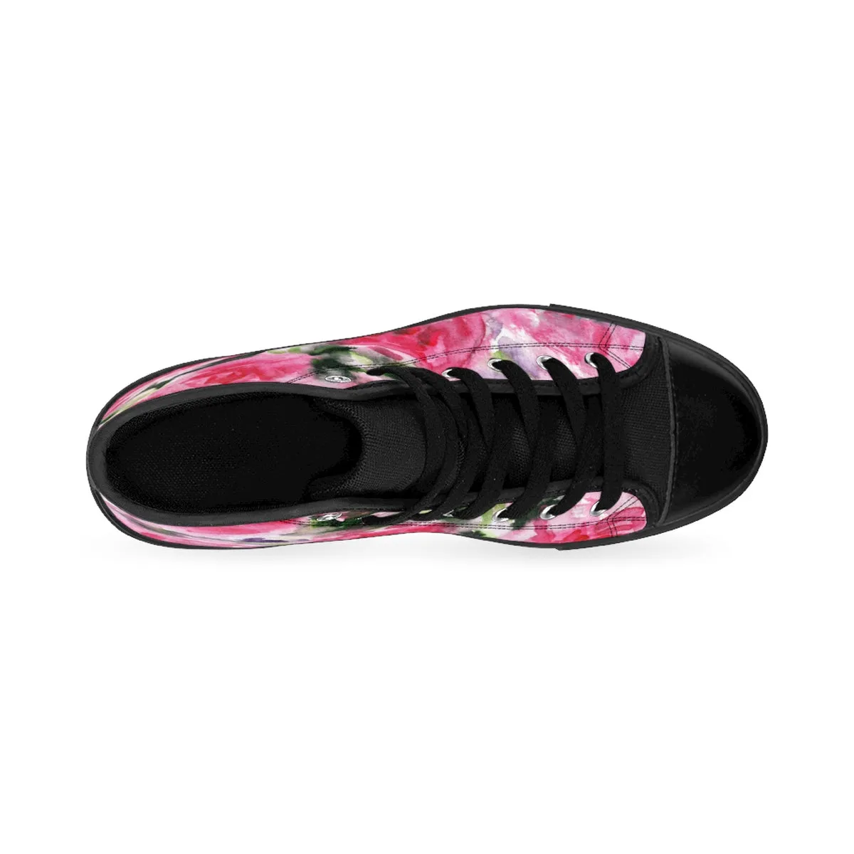 Floral Rose Women's Sneakers, Flower Print Ladies High Top Designer Running Tennis Shoes