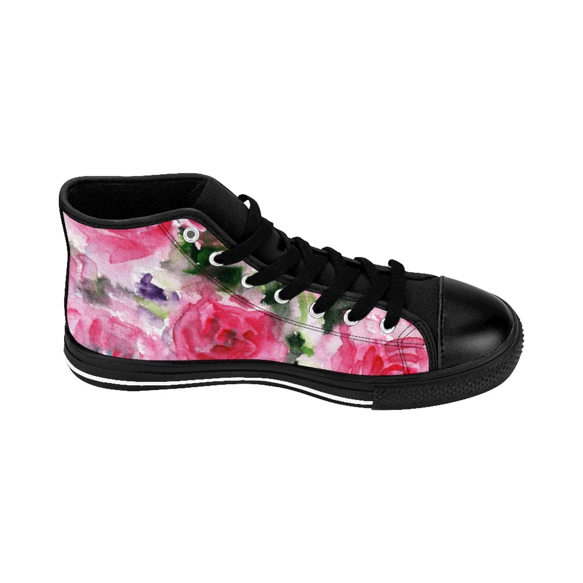 Floral Rose Women's Sneakers, Flower Print Ladies High Top Designer Running Tennis Shoes