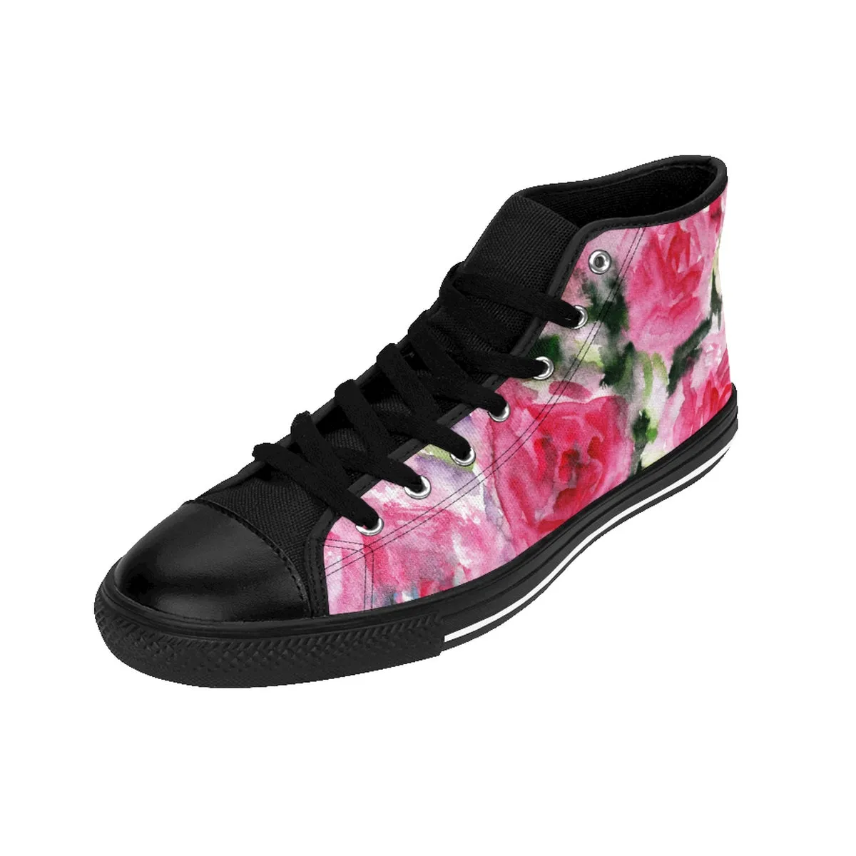 Floral Rose Women's Sneakers, Flower Print Ladies High Top Designer Running Tennis Shoes