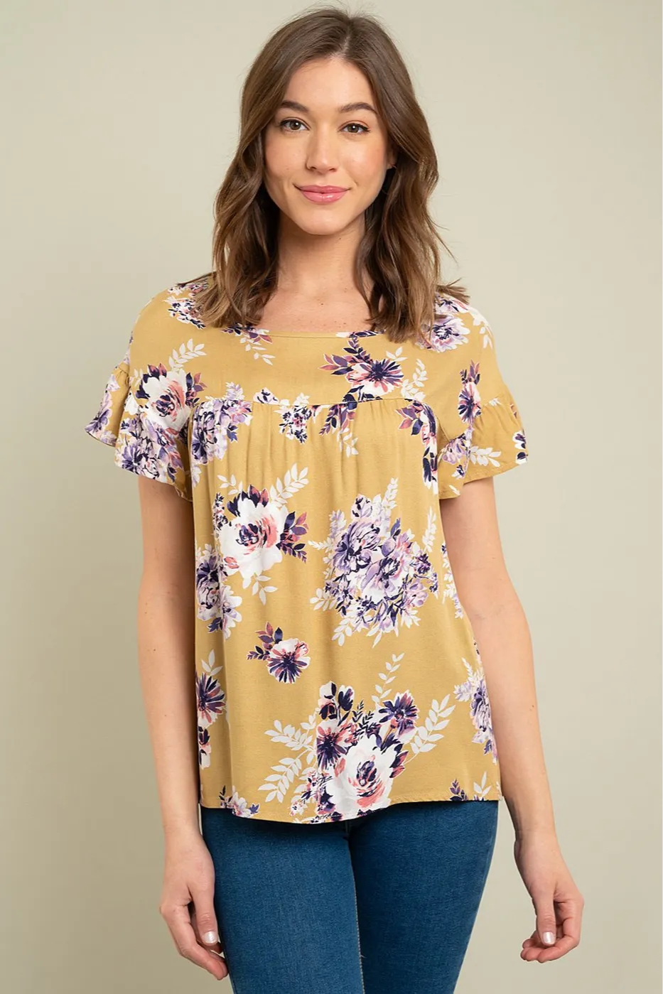 Floral ruffle sleeve top