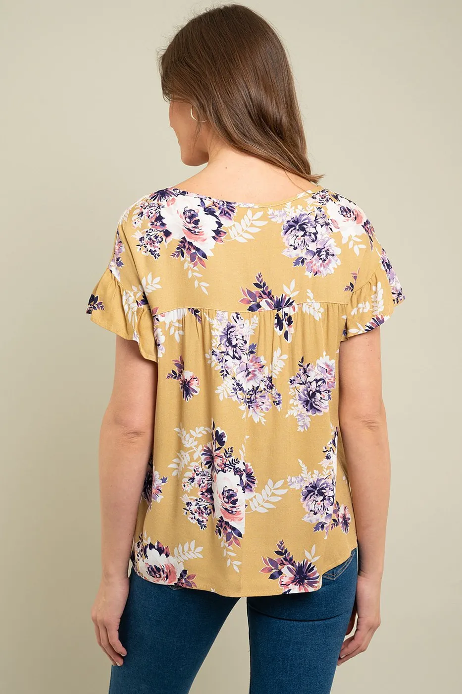 Floral ruffle sleeve top