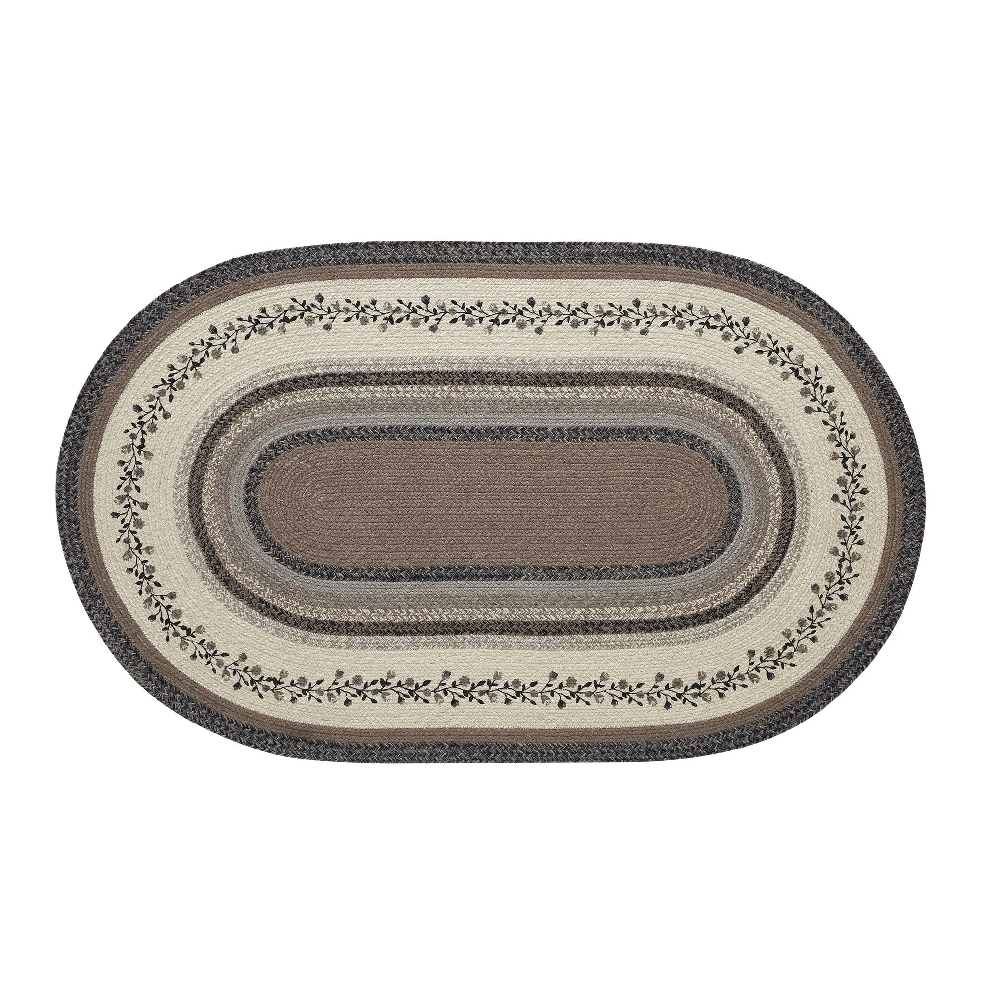 Floral Vine Jute Oval Rug w/ Pad 36x60