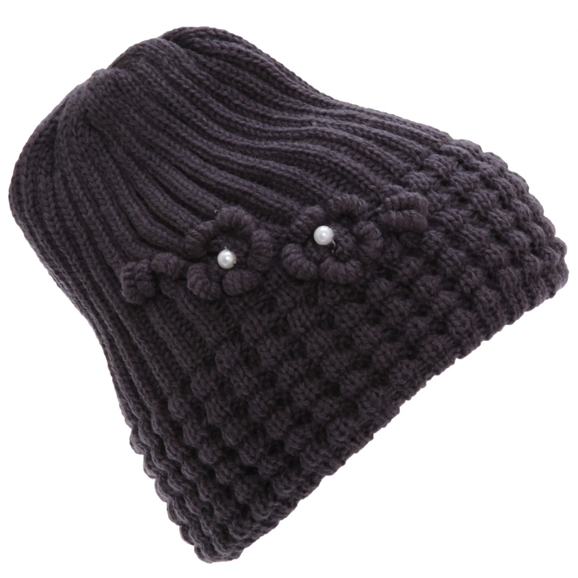 FLOSO Ladies/Womens Winter Ribbed Beanie Hat With Floral Pattern