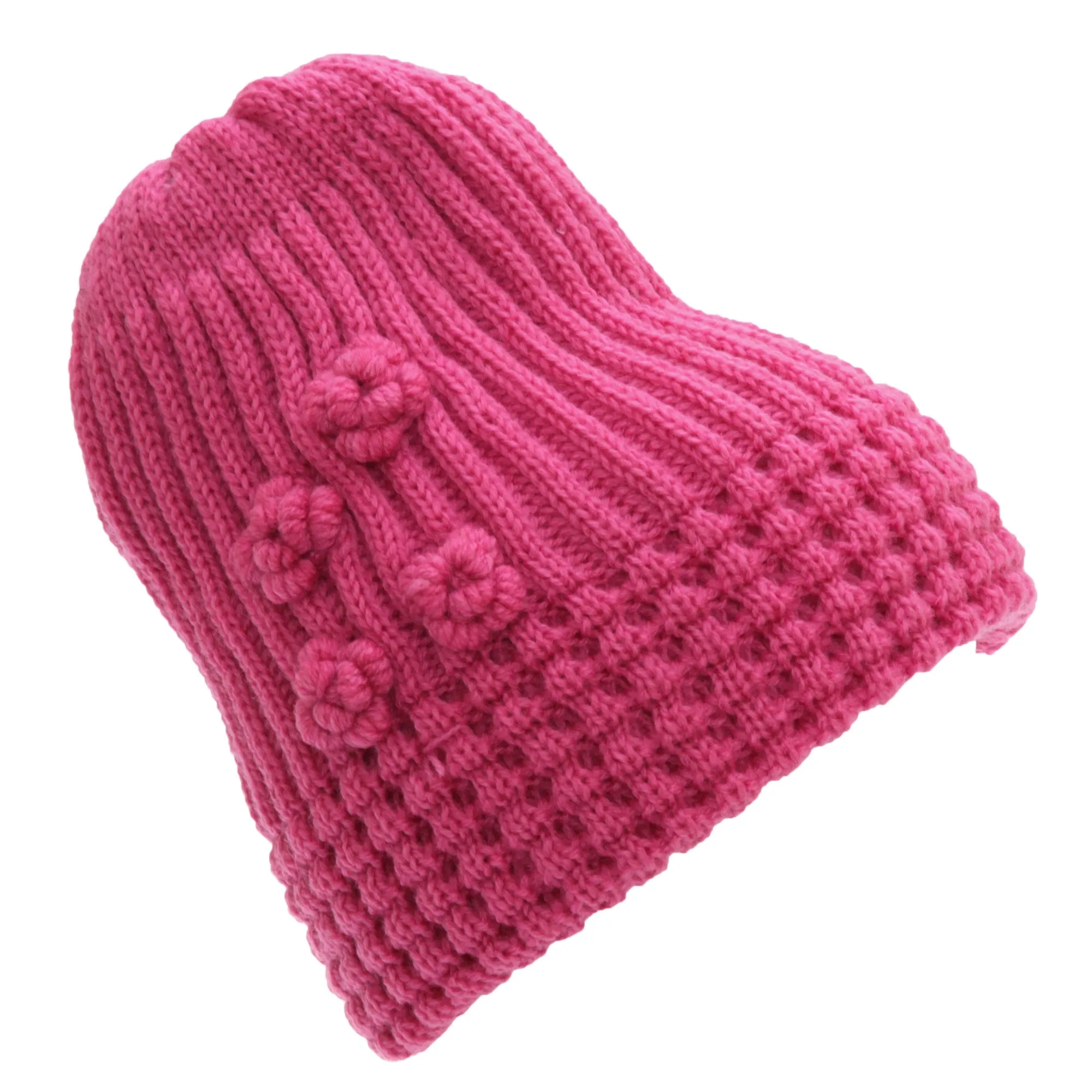 FLOSO Ladies/Womens Winter Ribbed Beanie Hat With Floral Pattern