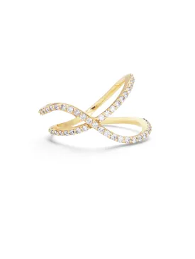 Flou Overlapping Two Row, 18K Yellow Gold   Diamond Pavé Ring