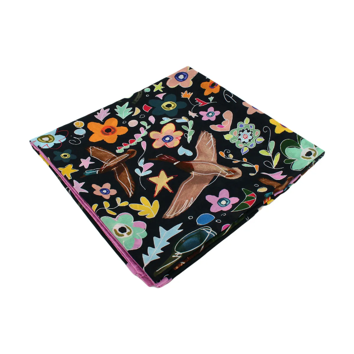 Flowers and animals black scarf 130