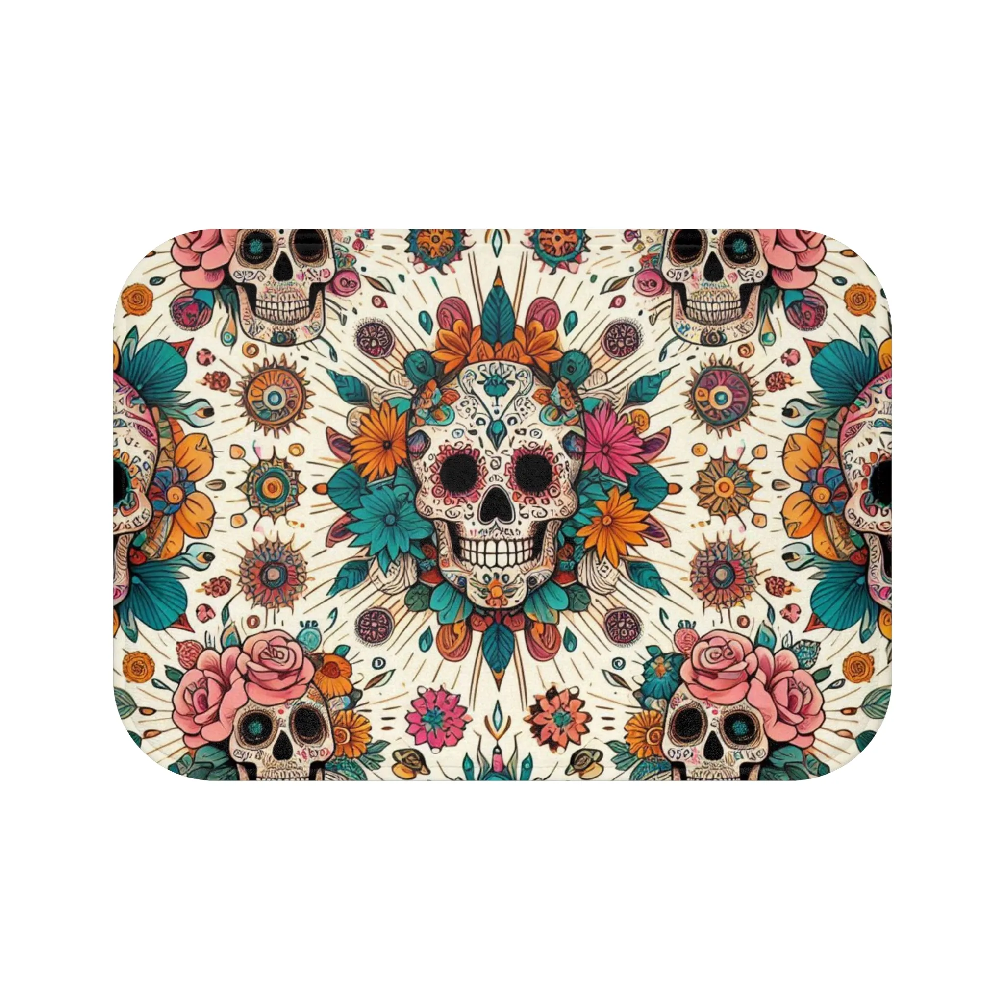 Flowers with Sugar Skull - Bath Mat