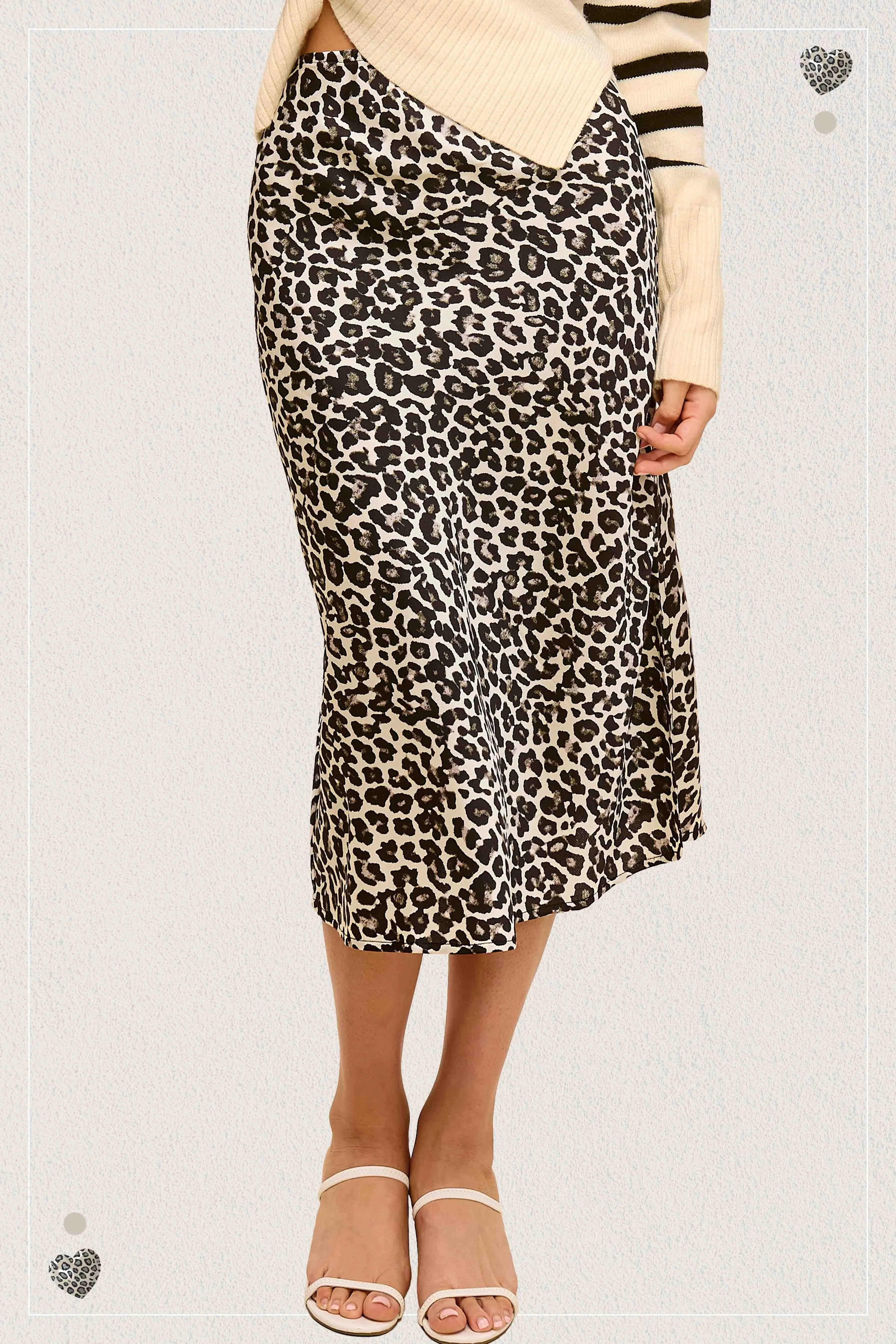 Flowy Satin Leopard Skirt With Slit