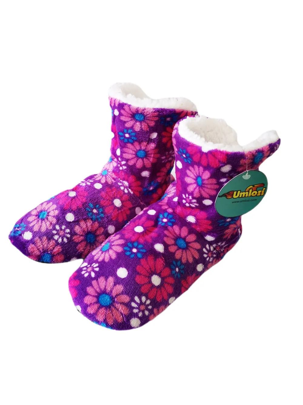 Fluffy Indoor Sherpa Fleece Slipper - Check Boot Style UK 5 - UK 8