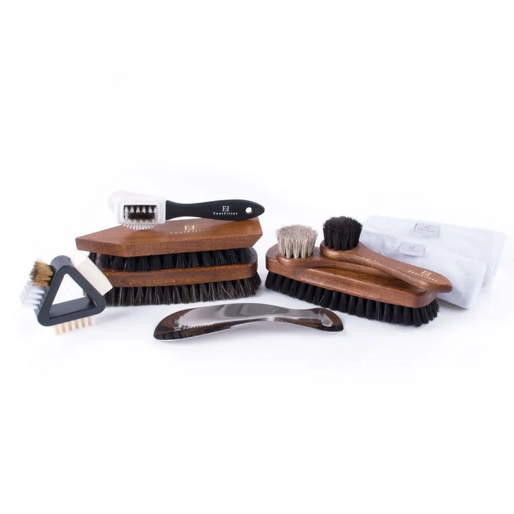 FootFitter Horsehair Shoe Shine Brush and Suede Cleaning Set