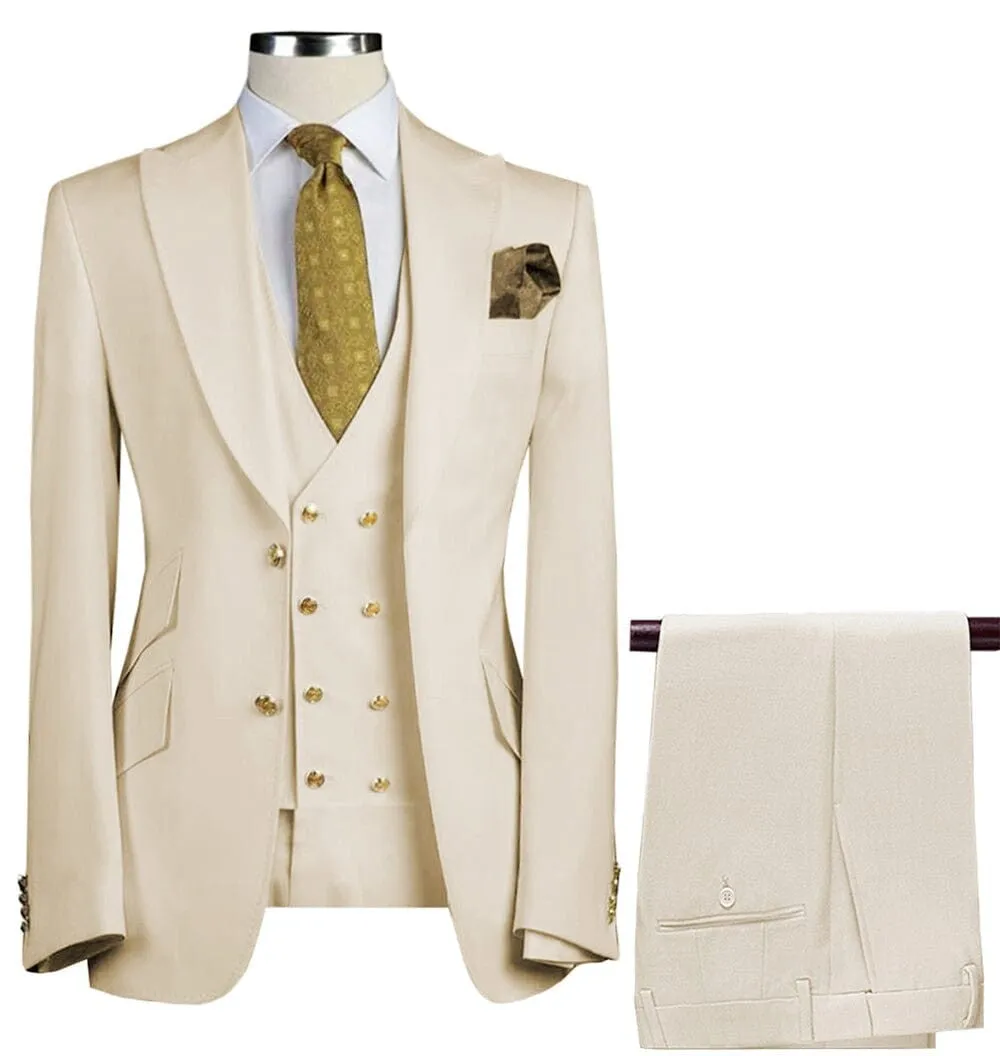 Formal Peak Lapel 3 Pieces Mens Suit For Wedding Tuxedos (Blazer vest Pants)