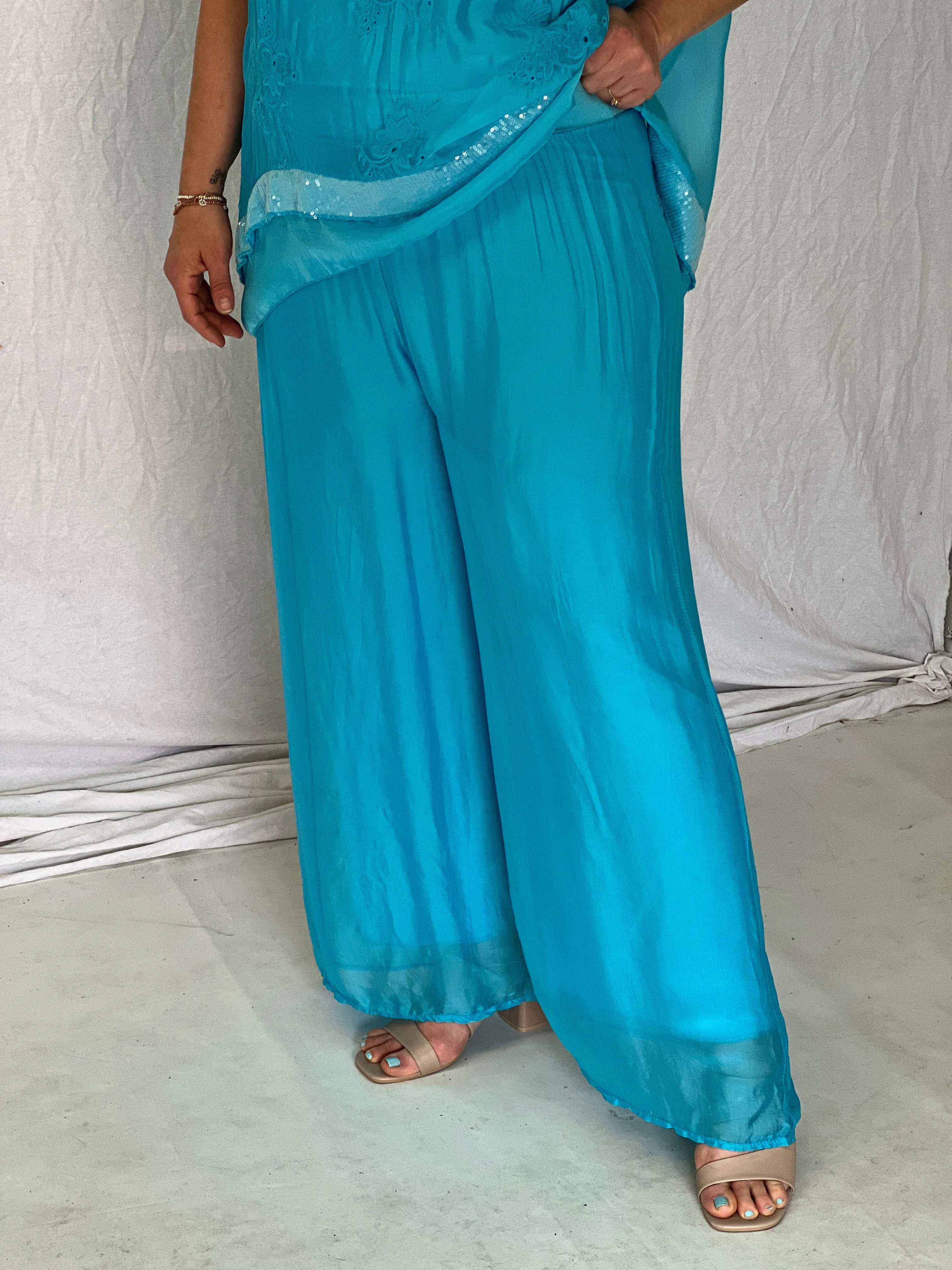 Fort Turquoise Silk Pants