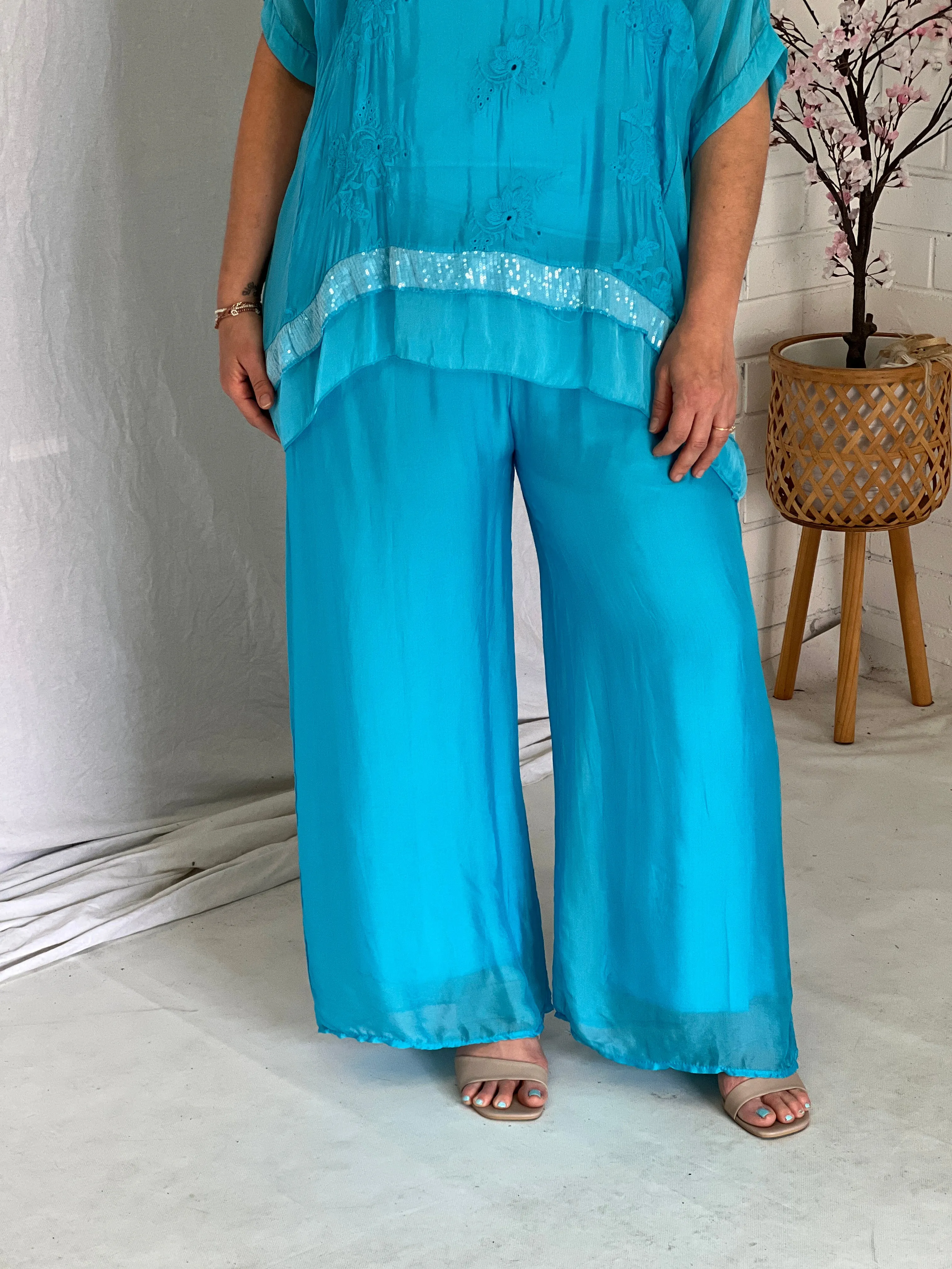 Fort Turquoise Silk Pants