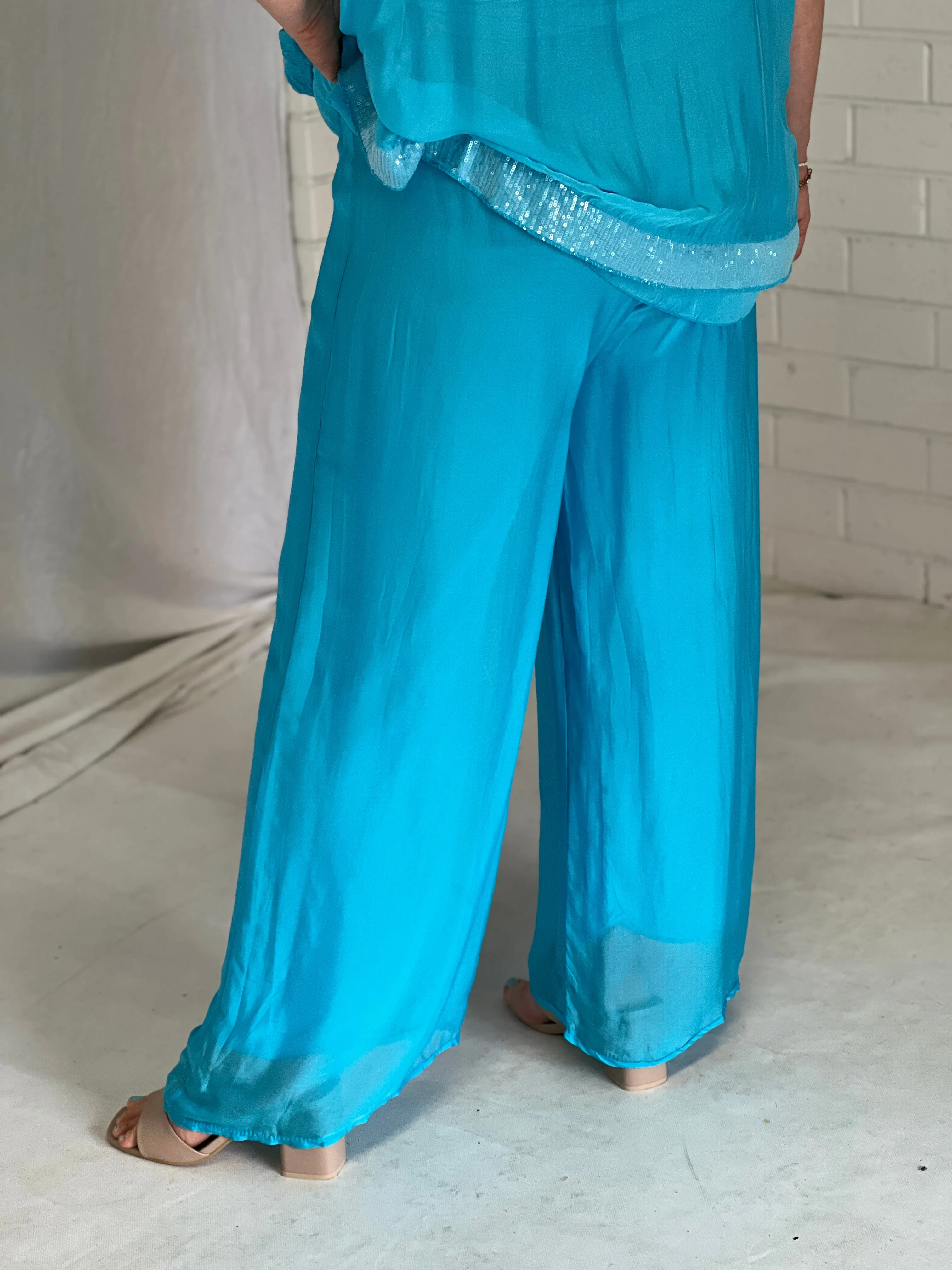 Fort Turquoise Silk Pants