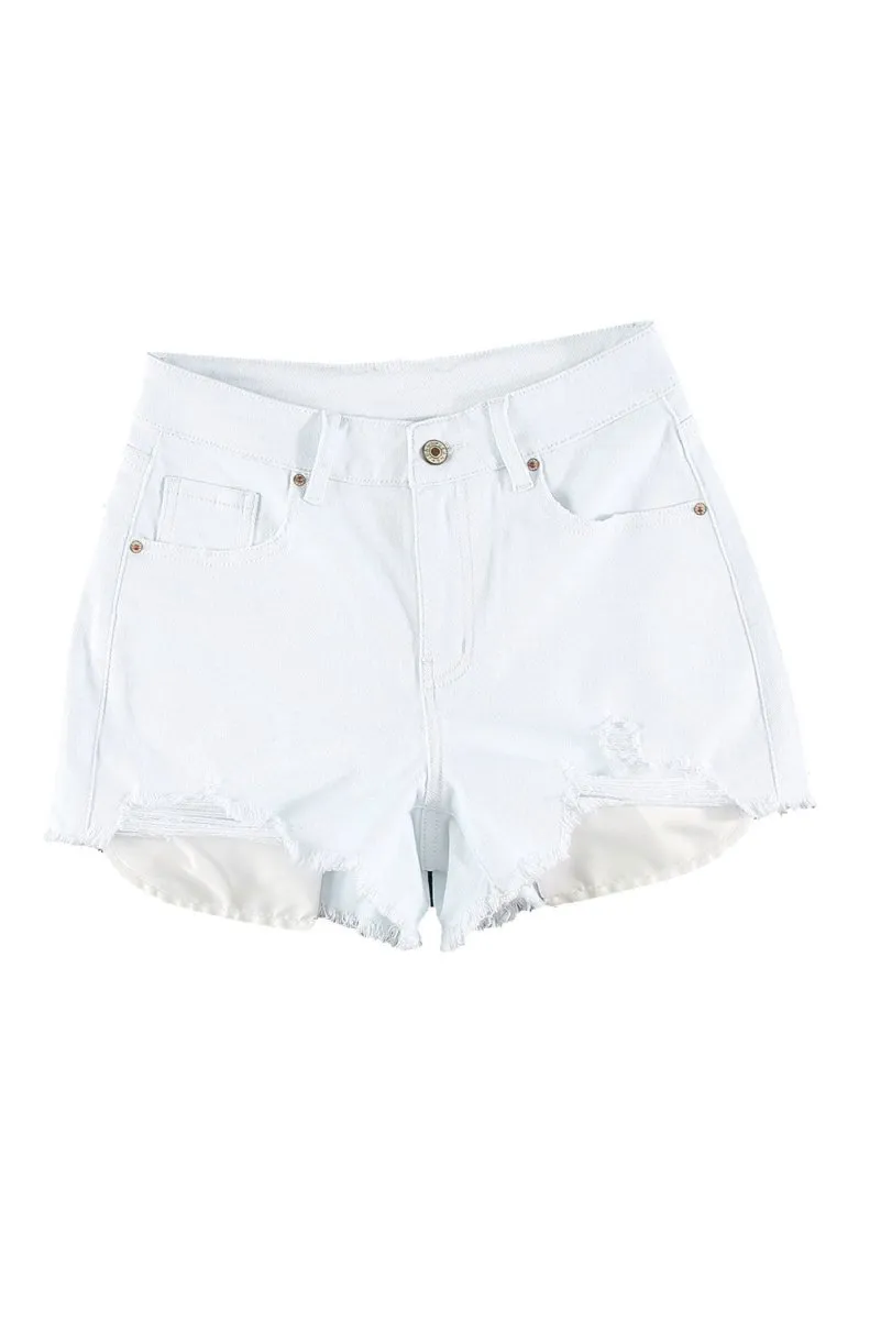 Frayed Distressed Denim Shorts