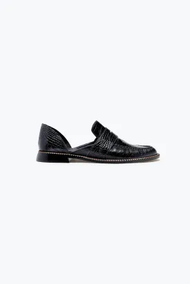 Freda Salvador Tash D'orsday Moccassin in Black Embossed Croc