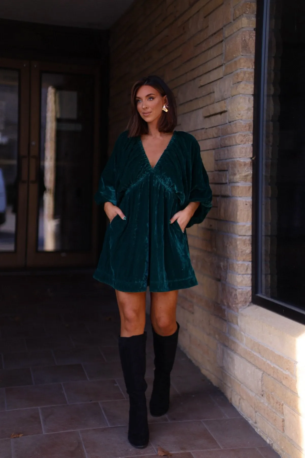 Free People Emerald Green Portia Velvet Mini Dress