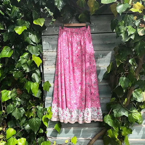 French Pink Ruffle Midi Skirt