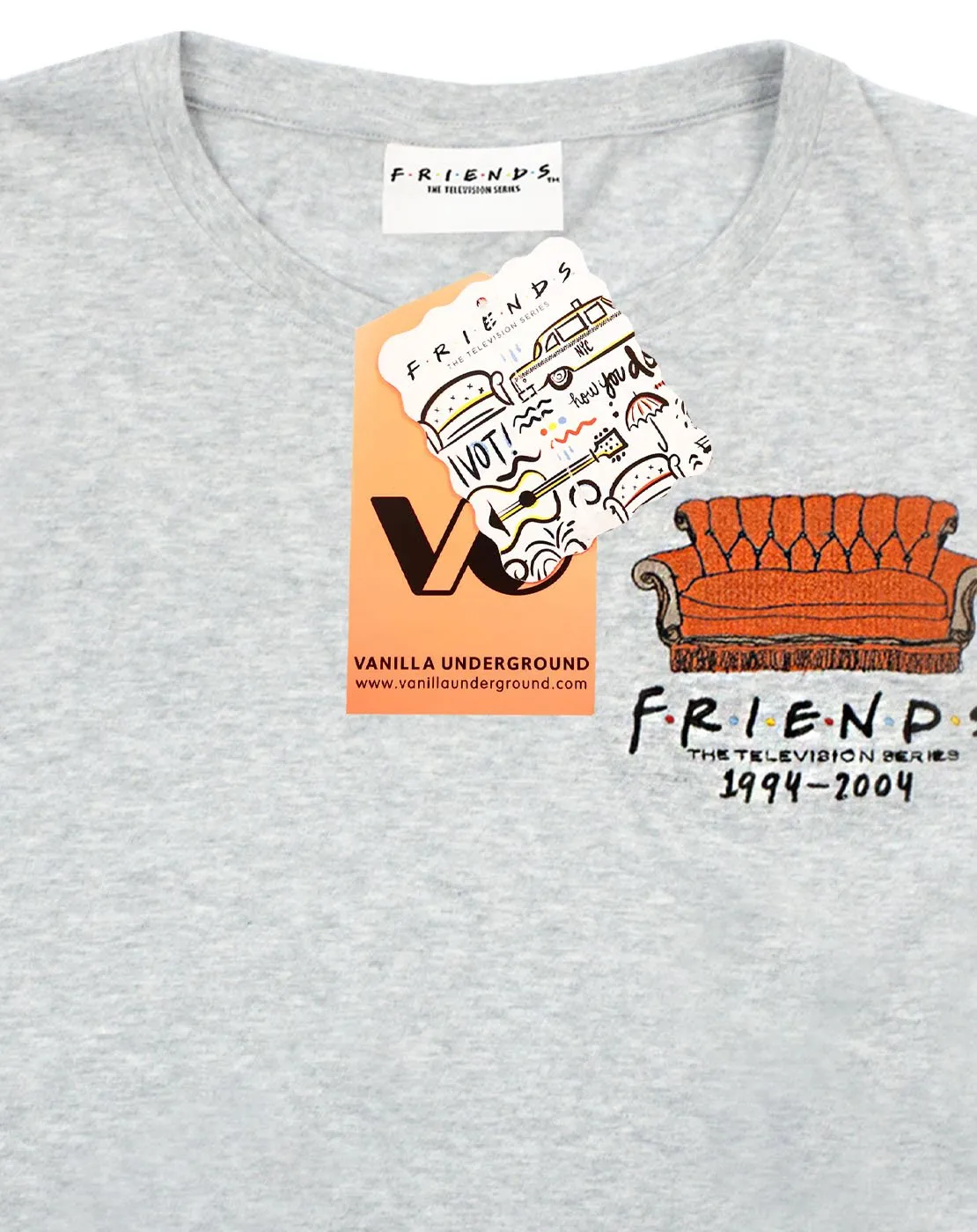 Friends Embroidered Central Perk Couch Women's Cropped T-Shirt - Grey