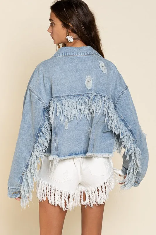 Fringed Denim Jacket by POL