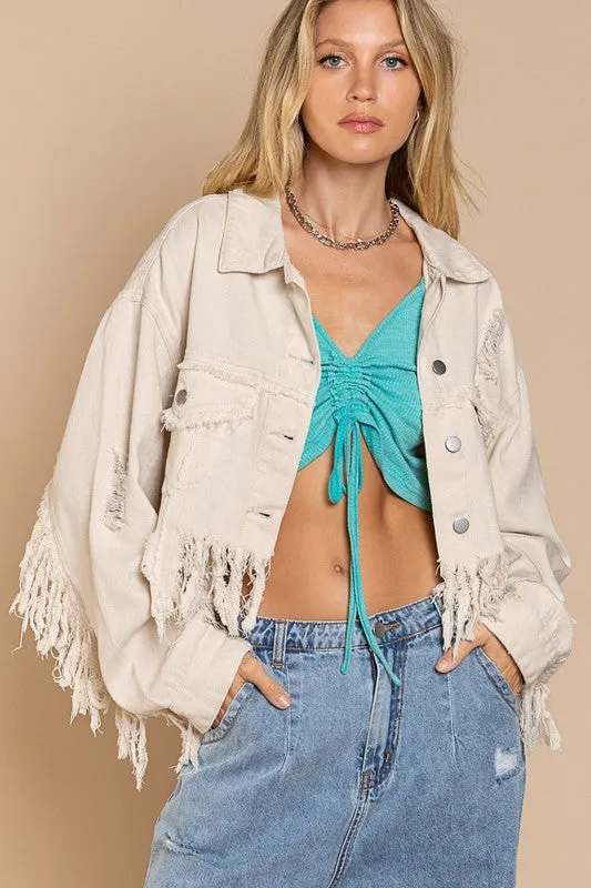 Fringed Denim Jacket by POL