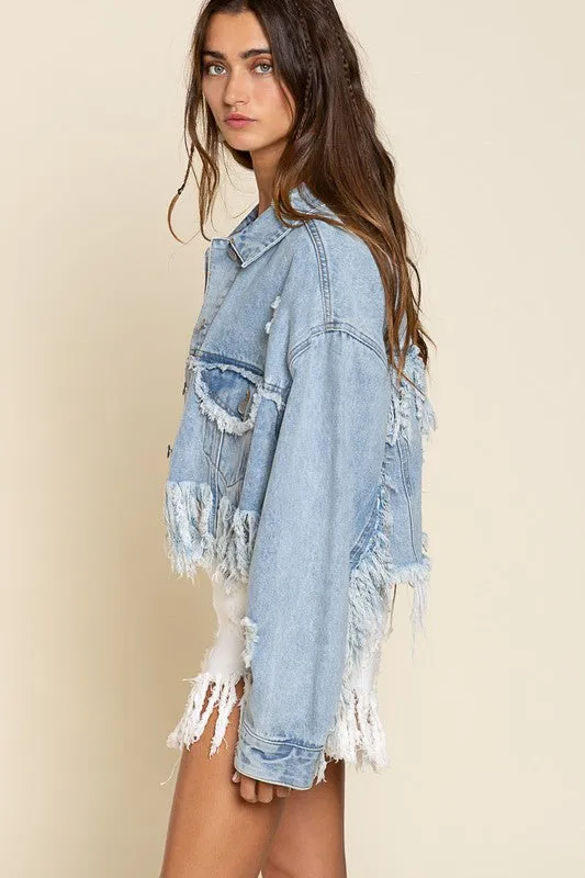 Fringed Denim Jacket by POL