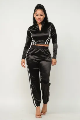 Front Zip Up Stripes Detail Jacket And Pants Set