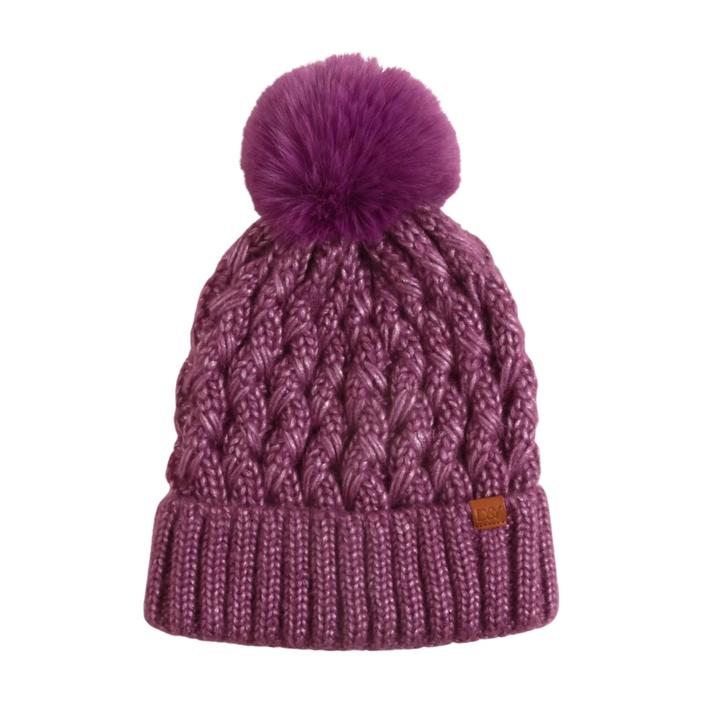 FSBB3705 - Knit Beanie with Faux Fur Pom and D&Y Tab