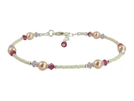 Fuchsia Lavender Peach Crystal Pearl Anklet