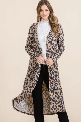 Full Size Leopard V-Neck Long Sleeve Cardigan