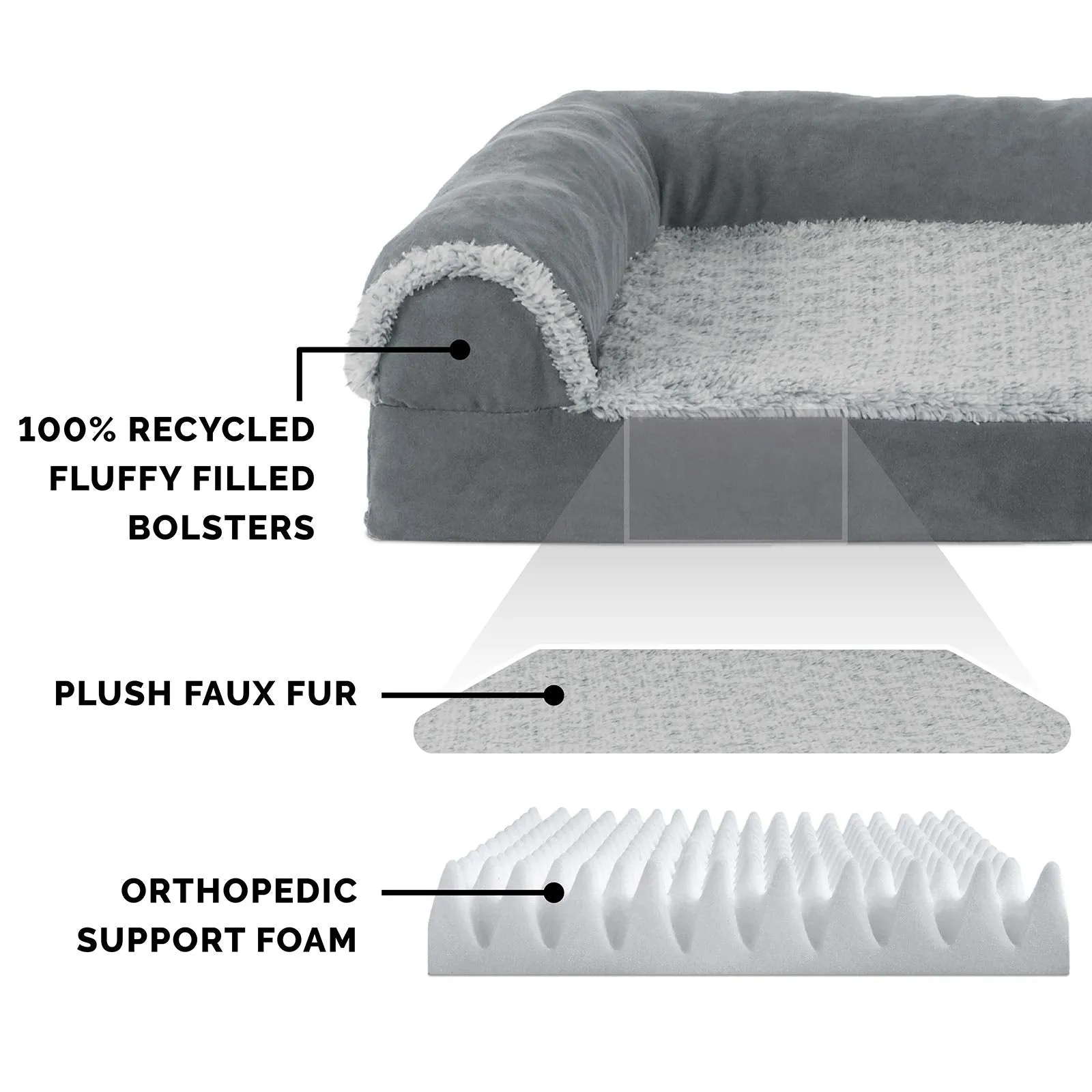 Furhaven Orthopedic Dog Bed Medium Up to 35 Lbs Removable Bolsters Stone Gray