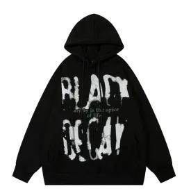 Fuzzy Letter Print Fleece Hooded Sweatshirt