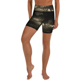 Galaxy Print Women's Yoga Shorts, Golden Space Milky Way Bike Yoga Rider Shorts-Made in USA/EU