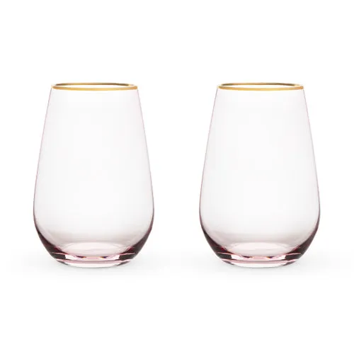 Garden Party: Rose Crystal Stemless Wine Glass Set by Twine