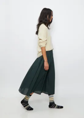 Gathered Cotton Skirt — Green Black