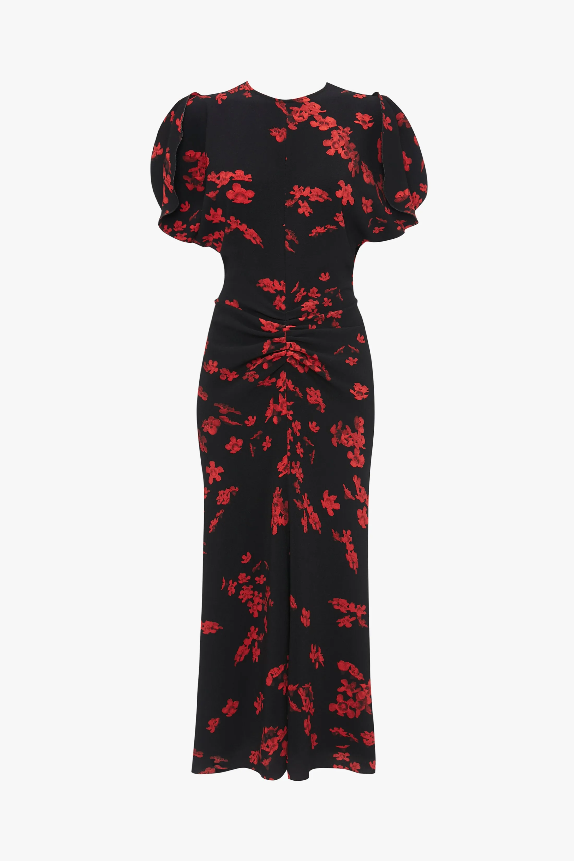 Gathered Waist Midi Dress In Sci-Fi Black Floral