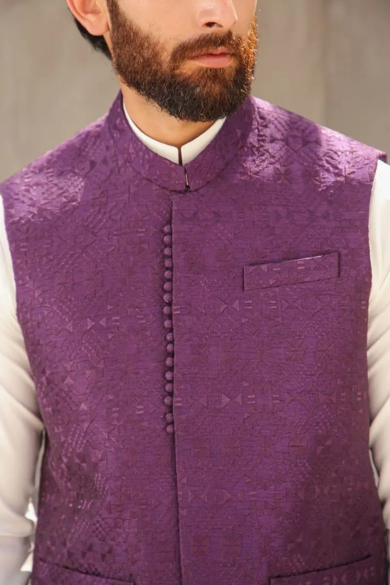 GEM GARMENTS - Saraab - Band Collar - Purple - Waistcoat - 1 Piece