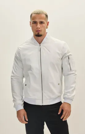 Genuine Leather Bomber Jacket - White