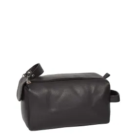 Genuine Soft Leather Black Travel Wash Bag A179