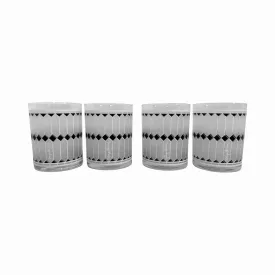 Georges Briard Signed Mid-Century Black and White Geometric Double Old Fashion Glasses (Set of 4)