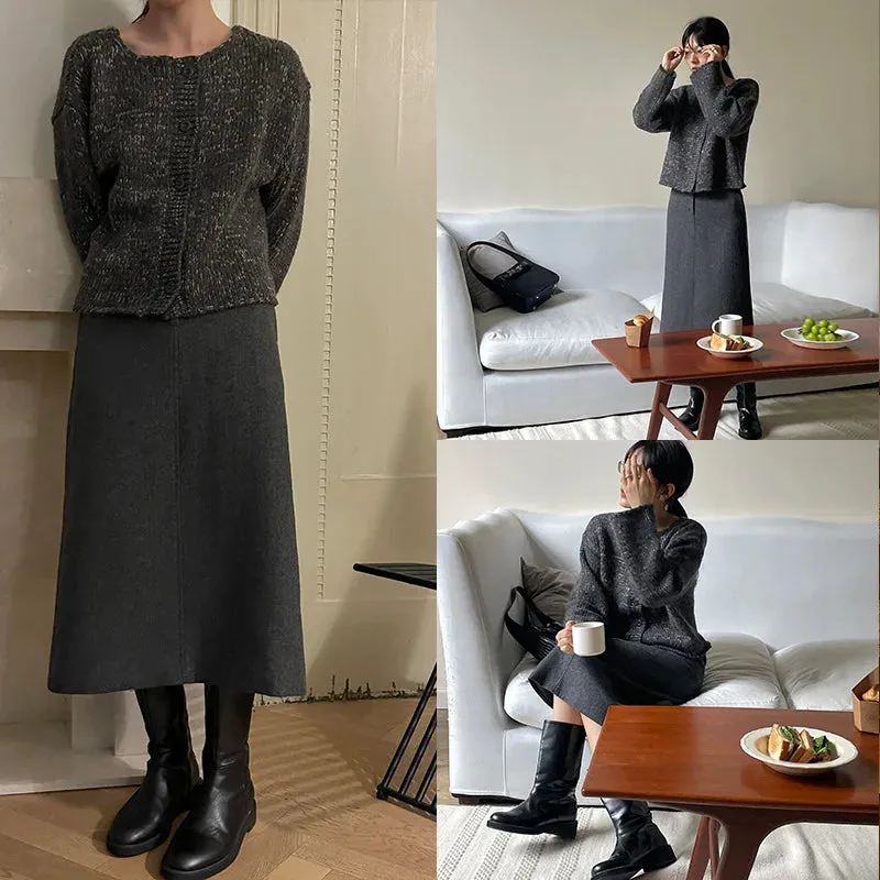 Girlary Stylish and Structured Woolen Midi Skirt for Women Winter Collection Skirts