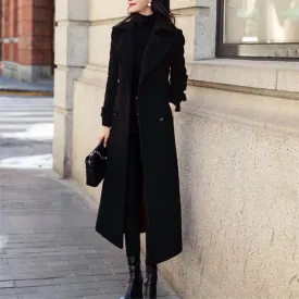 Girlary Women‘s Coat Winter Korean Fashion Long Coated Thickened Woolen Winter Coat for Women Black Coat Harajuku