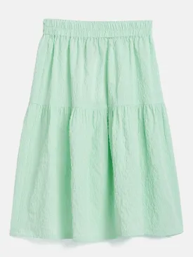 Girls Green Seer Sucker Tiered Skirt