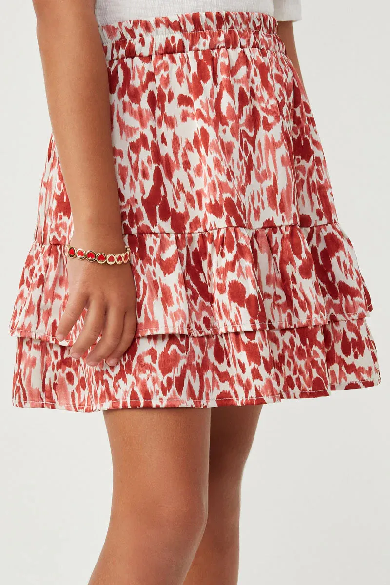 Girls Oil Print Layered Ruffle Skirt