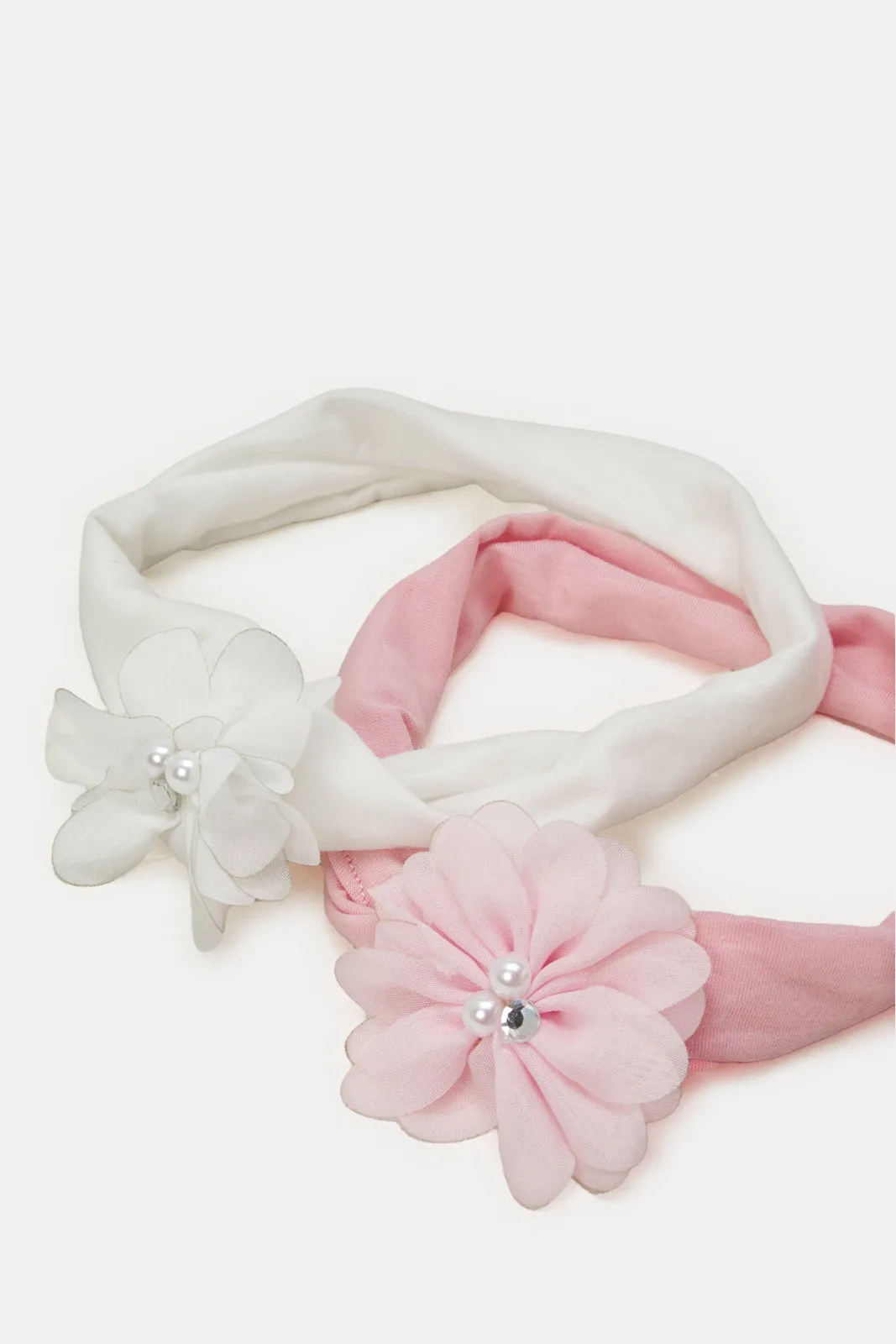 Girls Pink And White Embellished Hair Wrap (2 Piece)