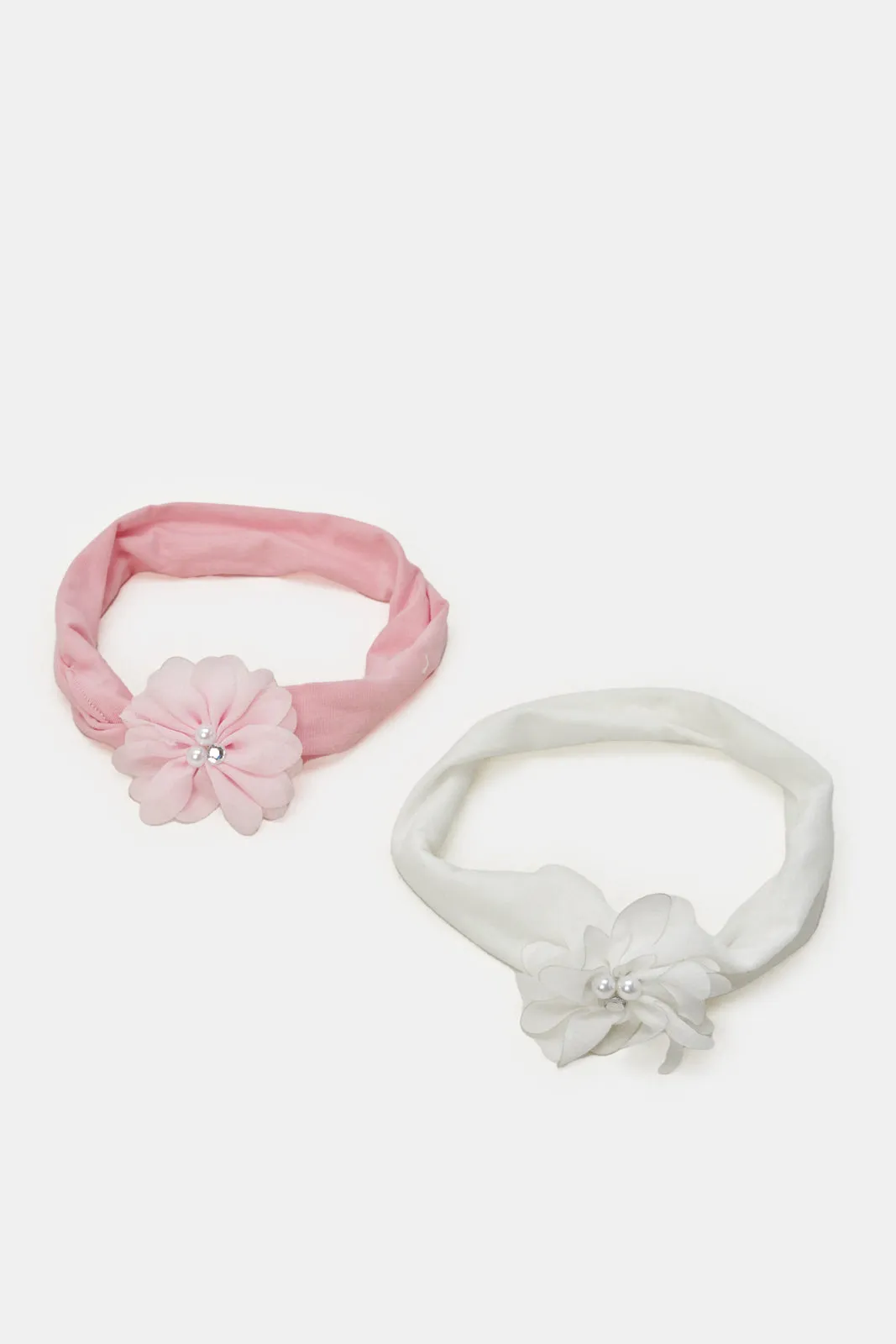 Girls Pink And White Embellished Hair Wrap (2 Piece)