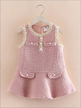 Girls Pink Sleeveless Tweed Dress