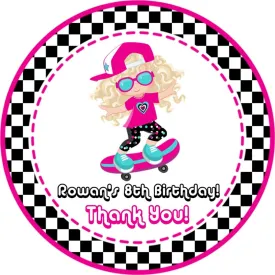 Girls Skateboard Birthday Party Stickers Or Favor Tags