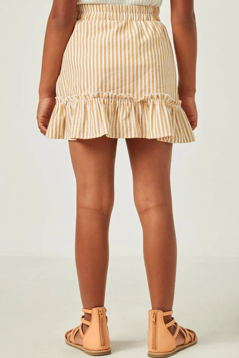 Girls Striped Asymmetric Ruffle Skirt