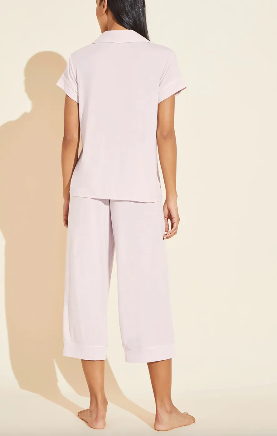 GISELE Short Sleeve & Crop PJ Set in Light Lilac/Ivory